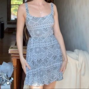 White and black print dress with lace detailing